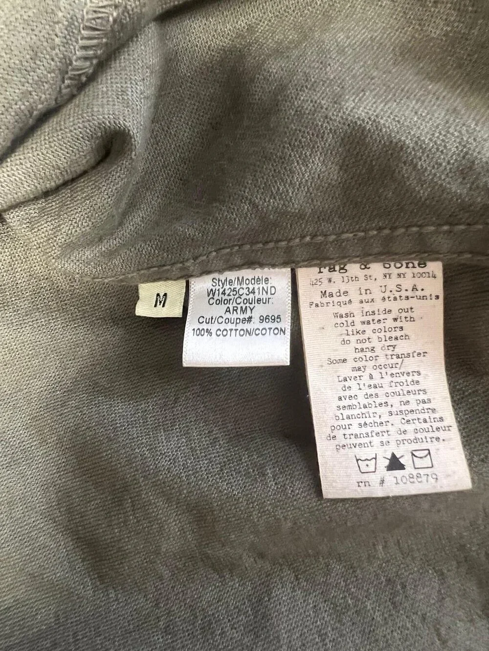 rag & bone Military Green Cotton Jacket Medium Utility